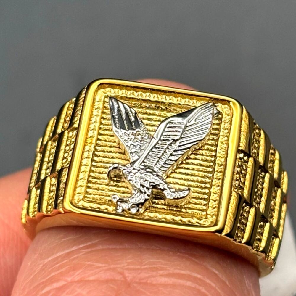 Blackjack BJZ78G Men’s Gold Stainless Steel Eagle Ring SZ # 10 NWT